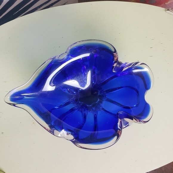 Other - Vintage Home Décor Blue leaf candy dish heavy blown glass